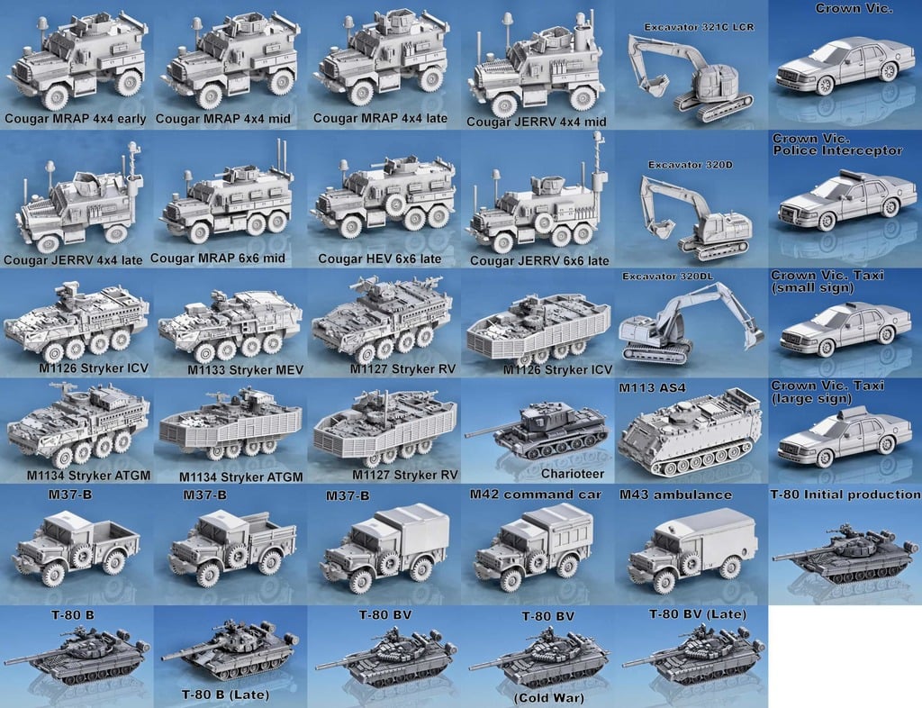 100 Modern Tank and Vehicle 3d print table game wargame dimensione standard STL | ModelsAndMiniature