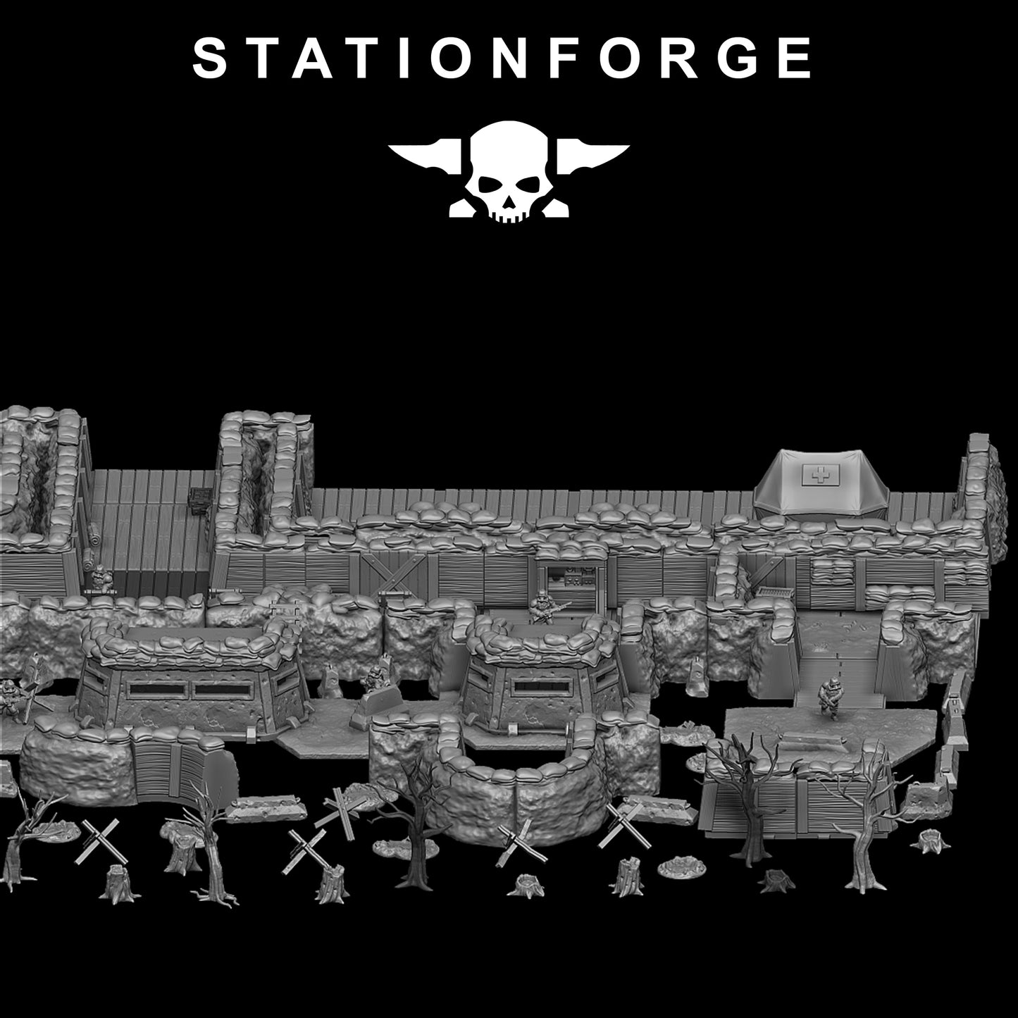 GrimGuard Trench Terrain warhammer 3d print table game wargame standard dimension 1 diorama set | ModelsAndMiniature