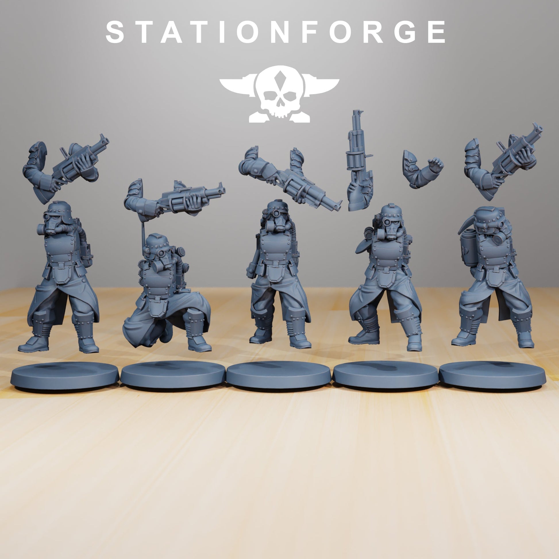 GrimGuard Tinkers 3d print table game wargame dimensione standard set da 5 miniature | ModelsAndMiniature