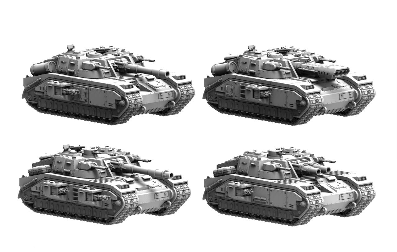 Astra Militarum Universal guard tank warhammer 3d print table game wargame standard dimension 1 tank + 4 gun type | ModelsAndMiniature