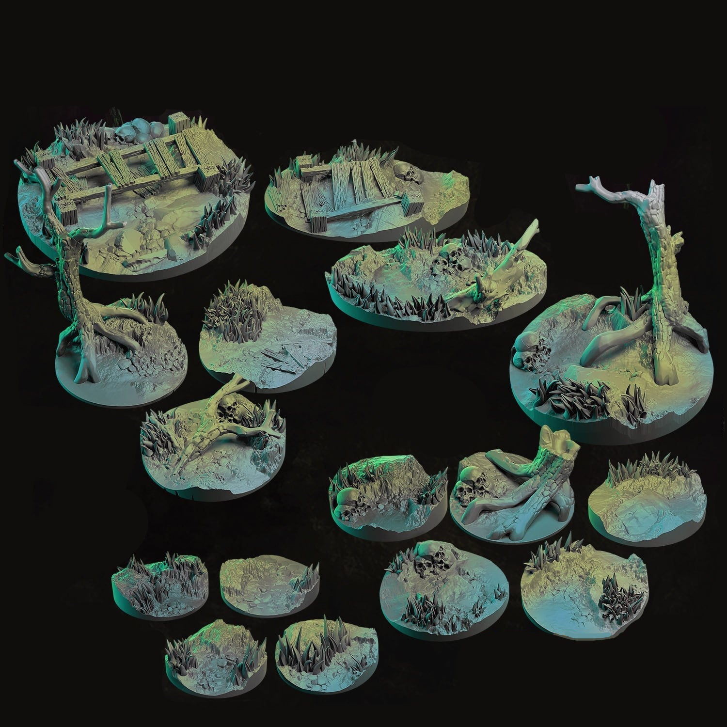 Basi per miniature Swamp warhammer 3d print table game wargame misure varie set da 16 pezzi | ModelsAndMiniature