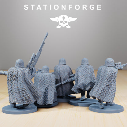 GrimGuard Snipers 3d print table game wargame dimensione standard set da 5 miniature | ModelsAndMiniature