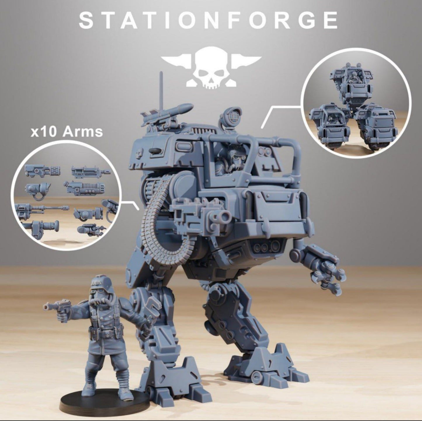 GrimGuard Walker MK1 3d print table game wargame dimensione standard set da 1 GrimGuard Walker e 1 miniatura | ModelsAndMiniature