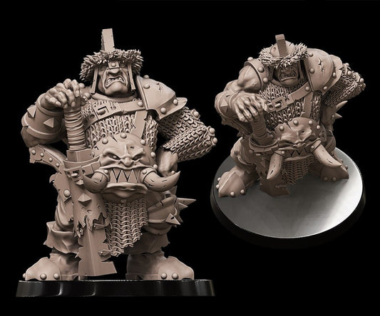 Ogre Mercenary Captain warhammer dungeon and dragon 3d print table game wargame standard dimension 1 miniature 75mm | ModelsAndMiniature