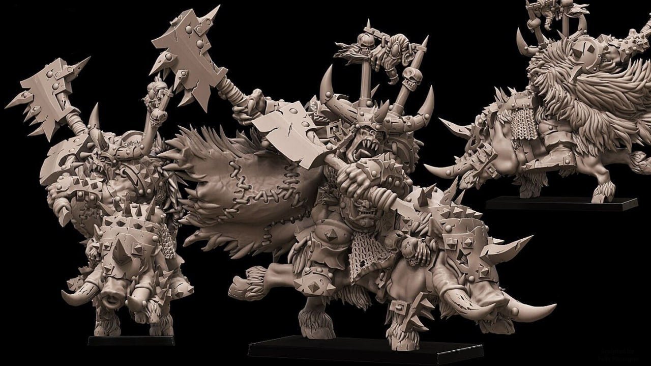 Orc on Warboar warhammer dungeon and dragon 3d print table game wargame standard dimension 1 miniature 12cm | ModelsAndMiniature