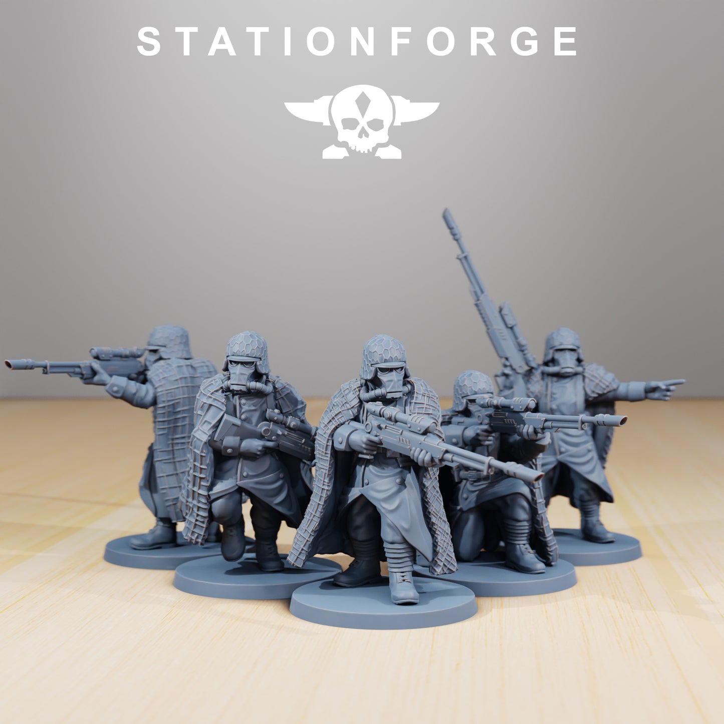 GrimGuard Snipers 3d print table game wargame dimensione standard set da 5 miniature | ModelsAndMiniature