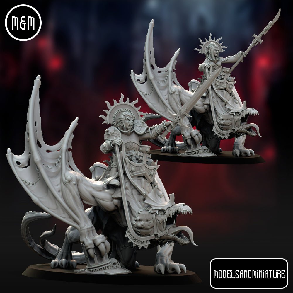 Vampiric Undead Lord on Winged Terror 3d print table game wargame dimensione standard set da 2 miniature | ModelsAndMiniature