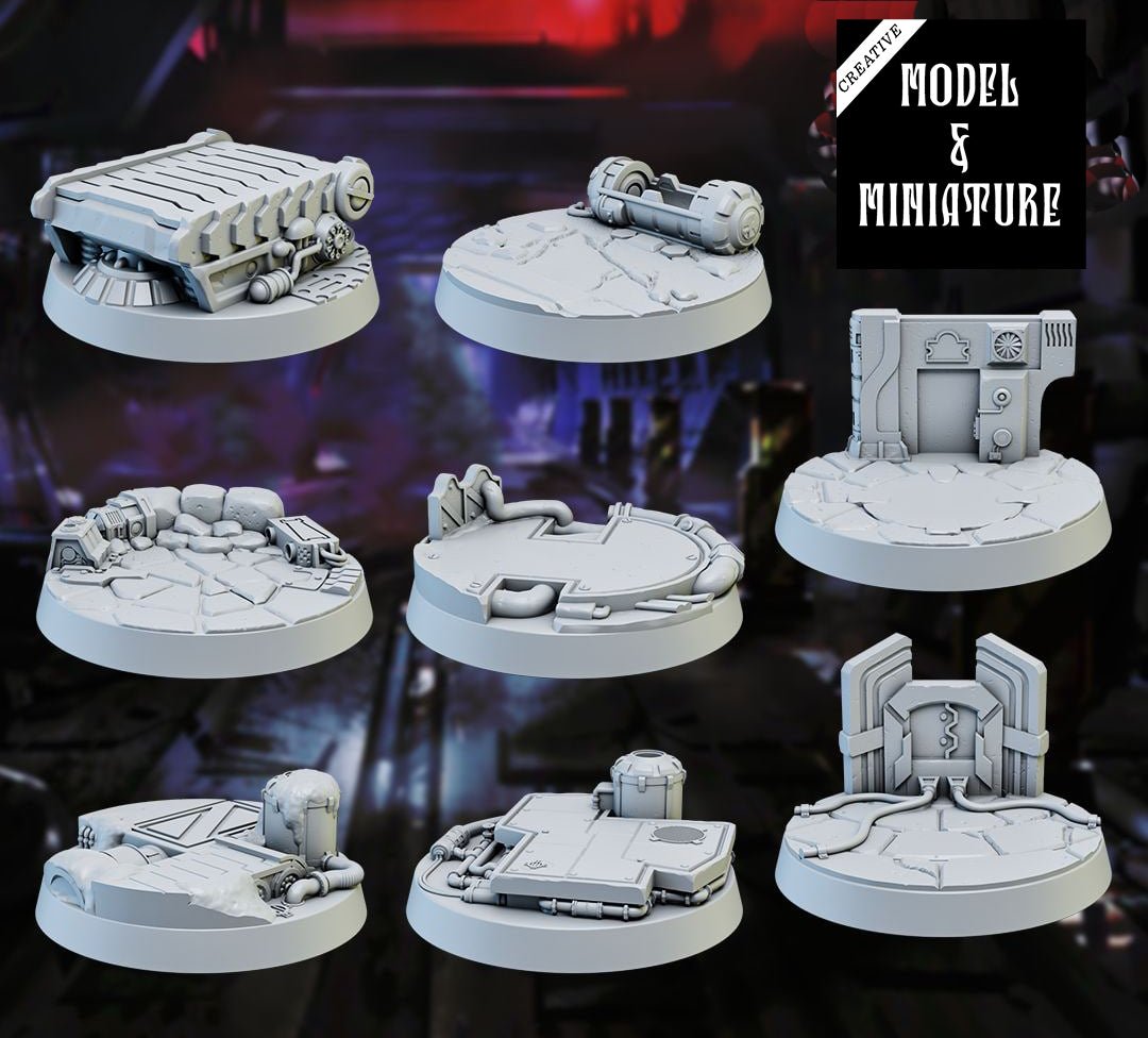 Basi per miniature Mecanic warhammer 3d print table game wargame dimensione 32mm standard set da 8 pezzi | ModelsAndMiniature