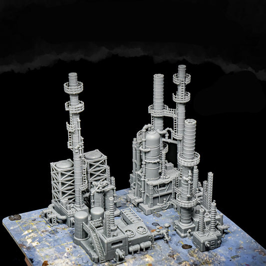 Indusrial Refineries warhammer 3d print table game wargame standard dimension diorama set | ModelsAndMiniature